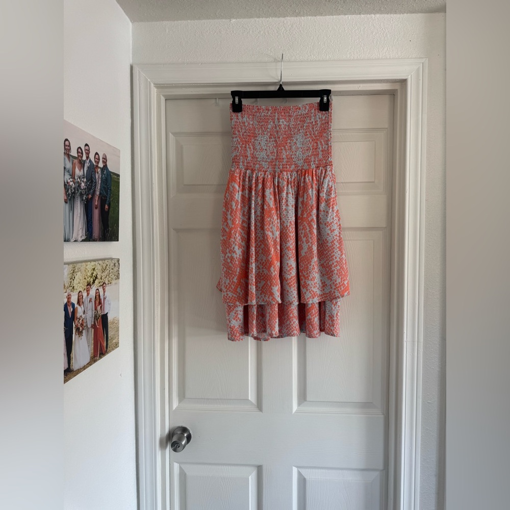 Maaji Coral and Blue Strapless Short Dress, Size Small
